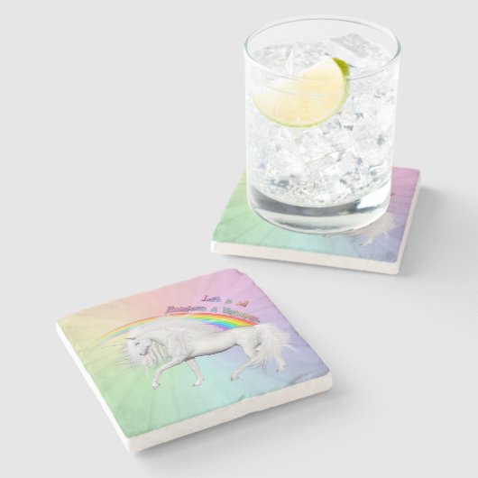 Prancing durch Positivität Steinuntersetzer (Seitenansicht)