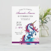 Prancing Unicorn Sparkle Girl 10th Birthday Einladung (Stehend Vorderseite)