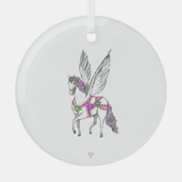 Prancing White Pegasus Vintage Carousel Horse  Ornament Aus Glas