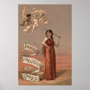 Prang's Valentine Women Red, Ballons von Cherubs Poster