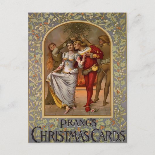 Prang's Vintage Christmas Mistletoe Kiss Postkarte (Vorderseite)