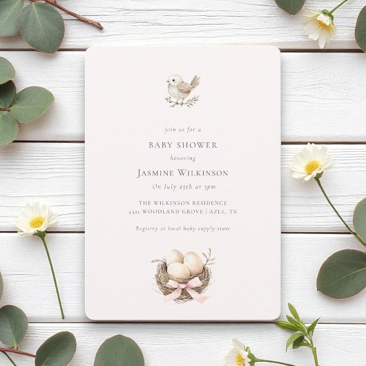 Präparieren Sie die nest rosa Wasserfarbe minimale Einladung