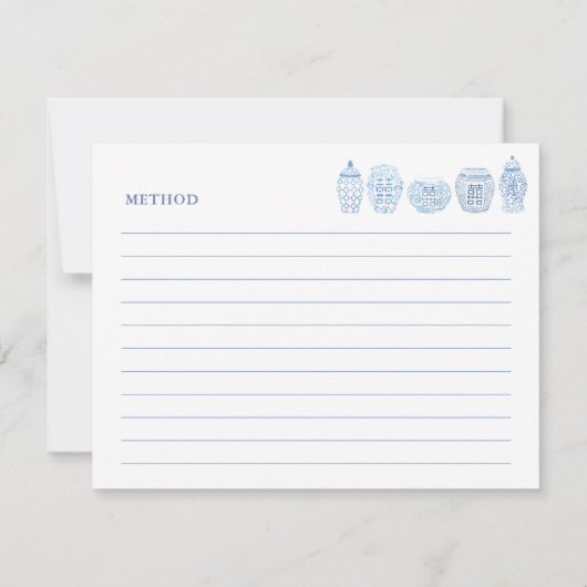 Präppy Blue and White Ginger Jars Rezept Card Einladung (Rückseite)