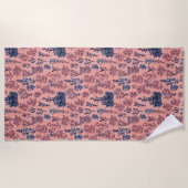 Präppy Coral Blue Muster Strandtuch (Vorderseite)