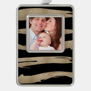 präppy geometrisches Muster schwarz-goldene Streif Rahmen-Ornament Silber