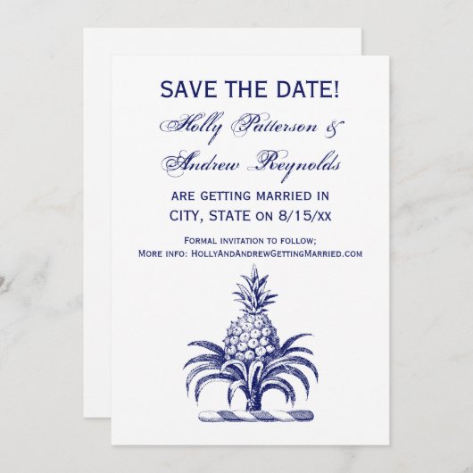 Präppy Heraldic Blue Ananas Coat of Arms Wappen Einladung (Vorne/Hinten)