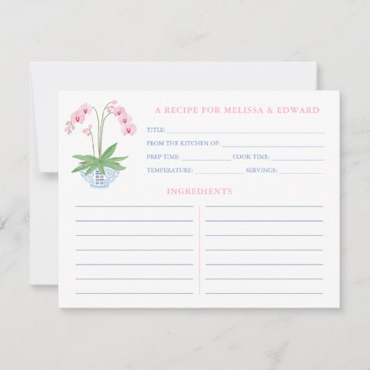 Präppy Pink Blue Orchid Brautparty Rezept Karten (Vorderseite)