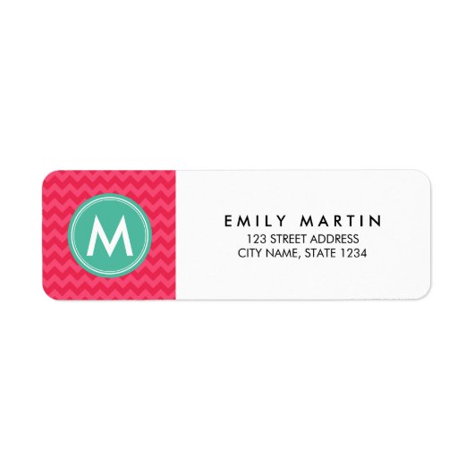 Präppy-rosa-Zickzack-Monogramm-Adressenaufkleber (Vorne)