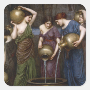 Präraffaelitische Vintage-Kunst Quadratischer Aufkleber