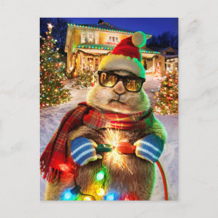 Präriehund mit Weihnachtsbeleuchtung Einladungspostkarte