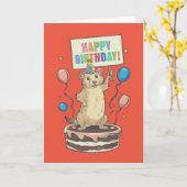 Präriehund stehend auf Kuchen-Glückszeichen Karte (Gelbe Blume)