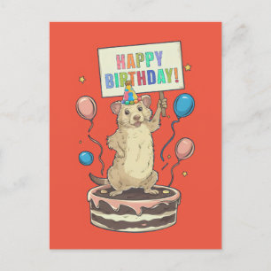 Präriehund steht auf Kuchen mit Happy & Birthday-S Postkarte