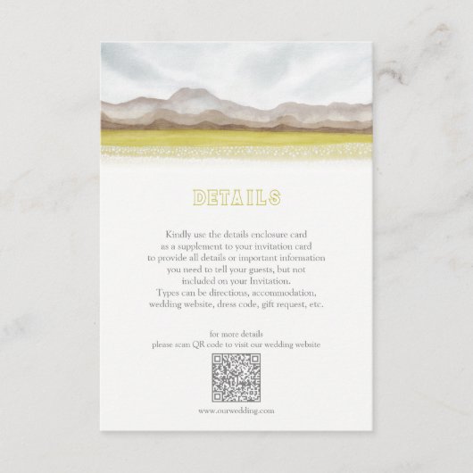 Prärien in blum Wedding Details Begleitkarte (Vorderseite)