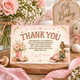 Prärieprinzessin Western-Baby-Shower-Dankeschön Dankeskarte