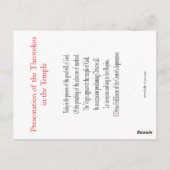 Präsentation der Theotokos-Gebetskarte Postkarte (Rückseite)