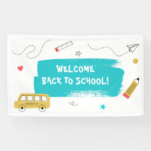 Präsentation zum Schulbeginn in farbenfrohem Doodl Banner
