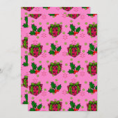 Präsentiert und Holly_pink Feiertagskarte (Vorne/Hinten)