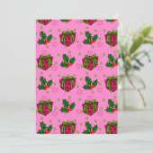 Präsentiert und Holly_pink Feiertagskarte (Stehend Vorderseite)