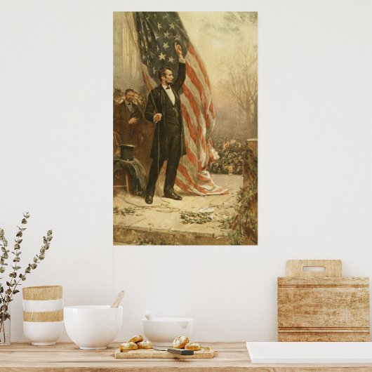 Präsident Abraham Lincoln unter amerikanischer Fla Poster (Küche)