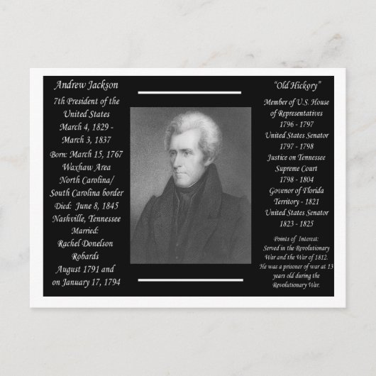Präsident Andrew Jackson Postkarte (Vorderseite)