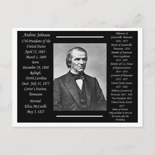Präsident Andrew Johnson Postkarte (Vorderseite)