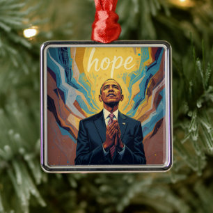 Präsident Barack Obama und die Botschaft der Hoffn Ornament Aus Metall