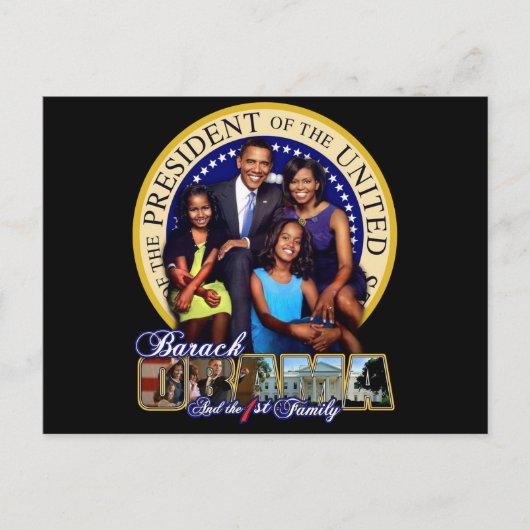 PRÄSIDENT BARACK OBAMA UND FAMILIE POSTKARTE (Vorderseite)