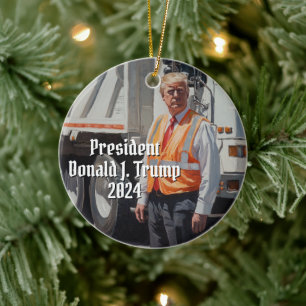Präsident Donald J. Trump Garbage Truck Funny 2024 Keramik Ornament