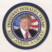 Präsident Donald Trump 2020 Behalte Amerika groß Runder Pappuntersetzer (Vorderseite)