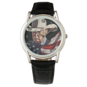 Präsident Donald Trump Cowboy Hat amerikanische Fl Armbanduhr