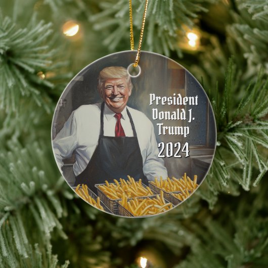 Präsident Donald Trump Fries Weihnachten 2024 Keramik Ornament (Baum)