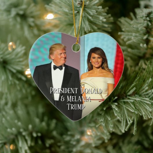 Präsident Donald Trump & Melania Herz Foto Keramik Ornament (Baum)