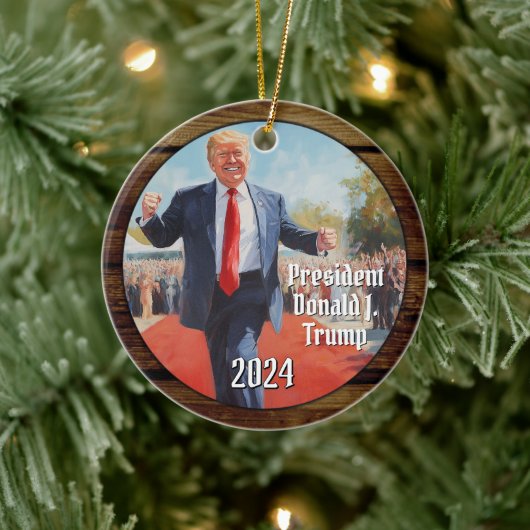 Präsident Donald Trump Tanz Weihnachten 2024 Keramik Ornament (Baum)