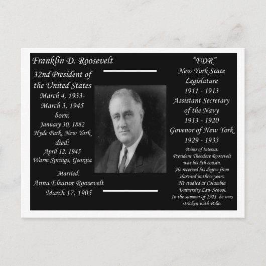 Präsident Franklin D Roosevelt Postkarte (Vorderseite)