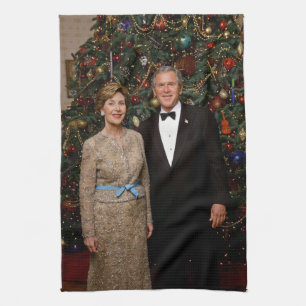 Präsident George Bush, Laura Christmas White House Geschirrtuch