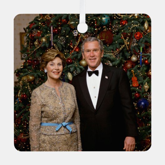 Präsident George Bush, Laura Christmas White House Ornament Aus Metall (Vorderseite)