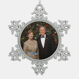 Präsident George Bush, Laura Christmas White House Schneeflocken Zinn-Ornament