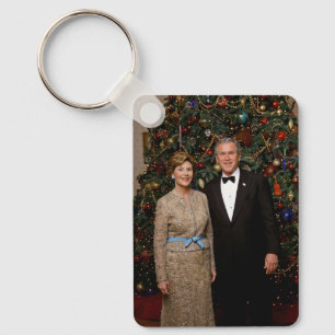 Präsident George Bush, Laura Weihnachten Weißes Ha Schlüsselanhänger