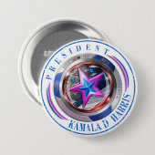 Präsident Harris/Walz Briefmarke Medallion Button (Vorne & Hinten)