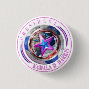 Präsident Harris/Walz Pink Briefmarke Medallion Button
