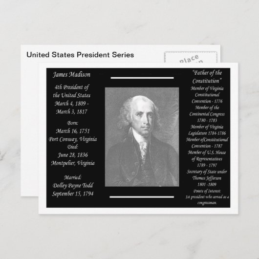 Präsident James Madison Postkarte (Vorne/Hinten)