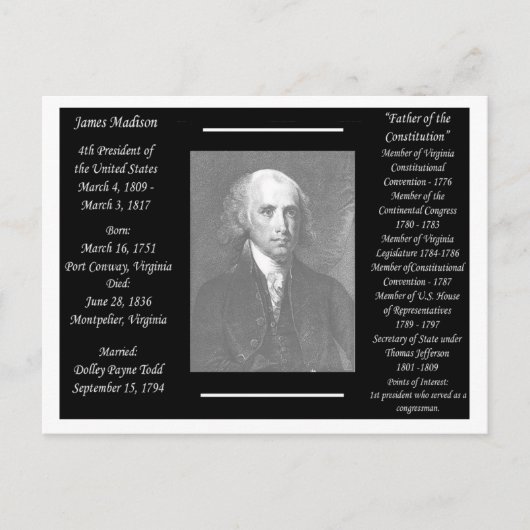 Präsident James Madison Postkarte (Vorderseite)