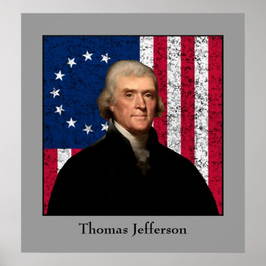 Präsident Jefferson und die amerikanische Flagge Poster (Vorne)