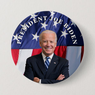 Präsident Joe Biden auf Rot. Weiß und Blau Button