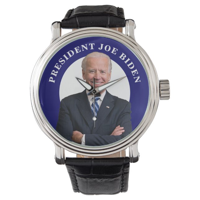 Präsident Joe Biden Portrait auf Blue Armbanduhr (Vorderseite)