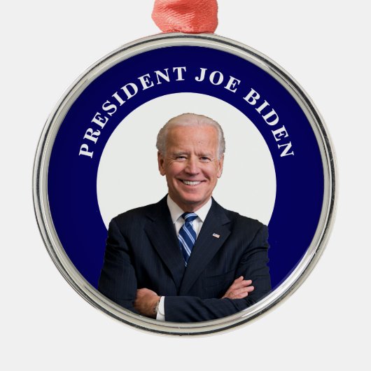 Präsident Joe Biden Portrait auf Blue Ornament Aus Metall (Vorne)