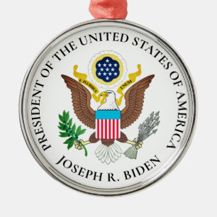 Präsident Joe Biden und Siegel des Präsidenten Ornament Aus Metall