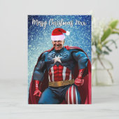 Präsident Joe Biden und Weihnachtsmannmütze Feiertagskarte (Stehend Vorderseite)