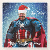 Präsident Joe Biden und Weihnachtsmannmütze Glasuntersetzer (Vorderseite)