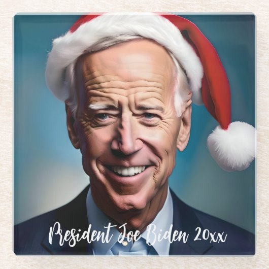 Präsident Joe Biden und Weihnachtsmannmütze Glasuntersetzer (Vorderseite)